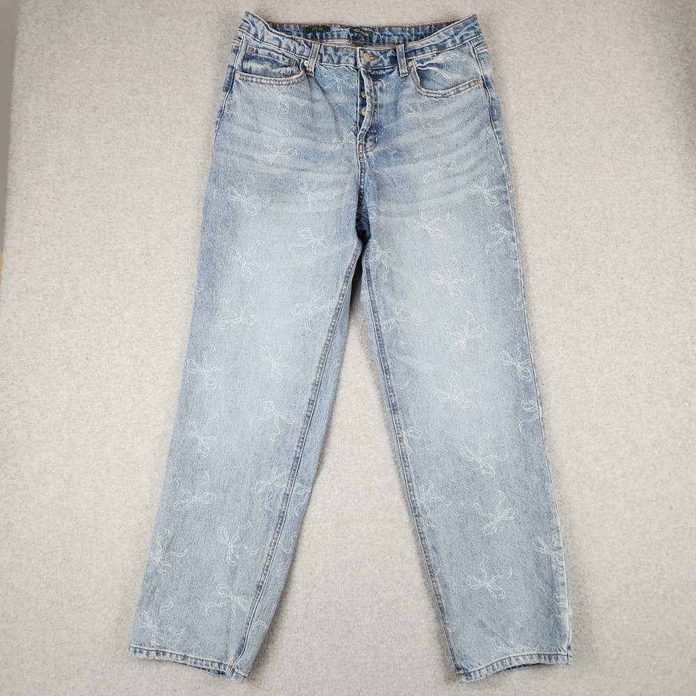 Wild Fable Womens High Rise Straight Leg Bow Print Jeans Blue Light Wash Size 12